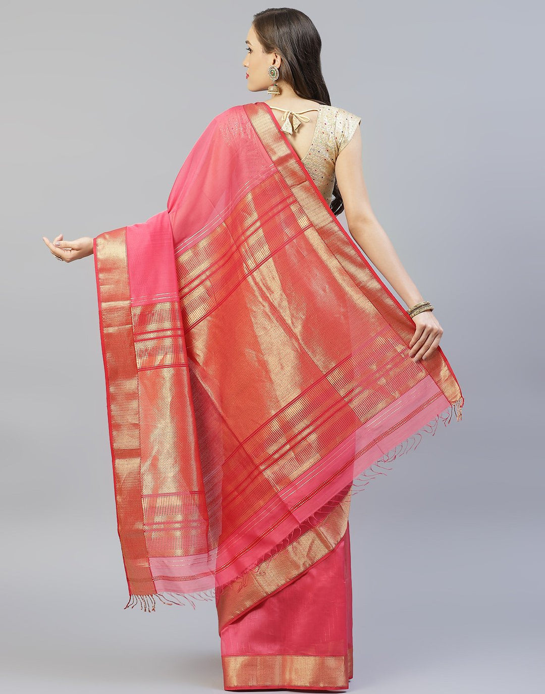 Woven Cotton Pink and Lake Blue Saree