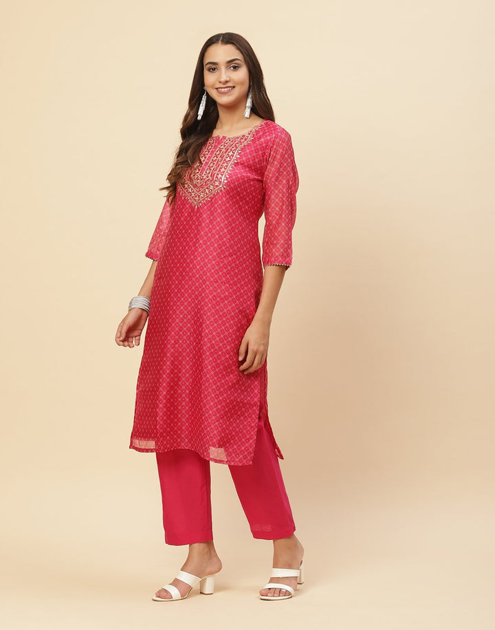 Embroidered Cotton Kurti With Pant