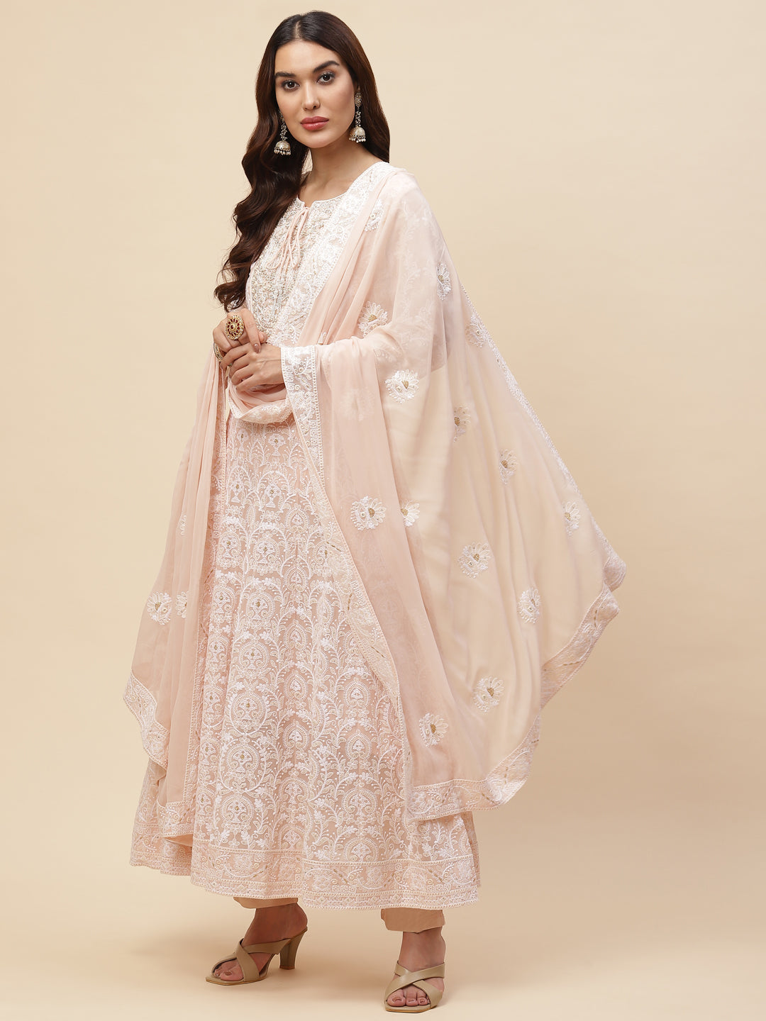 Resham Jaal Georgette Kurta With Pants &amp; Dupatta