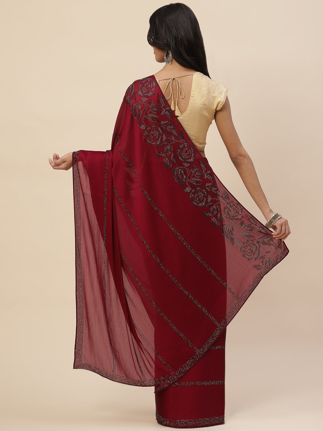 Stone Embroidered Chiffon Saree