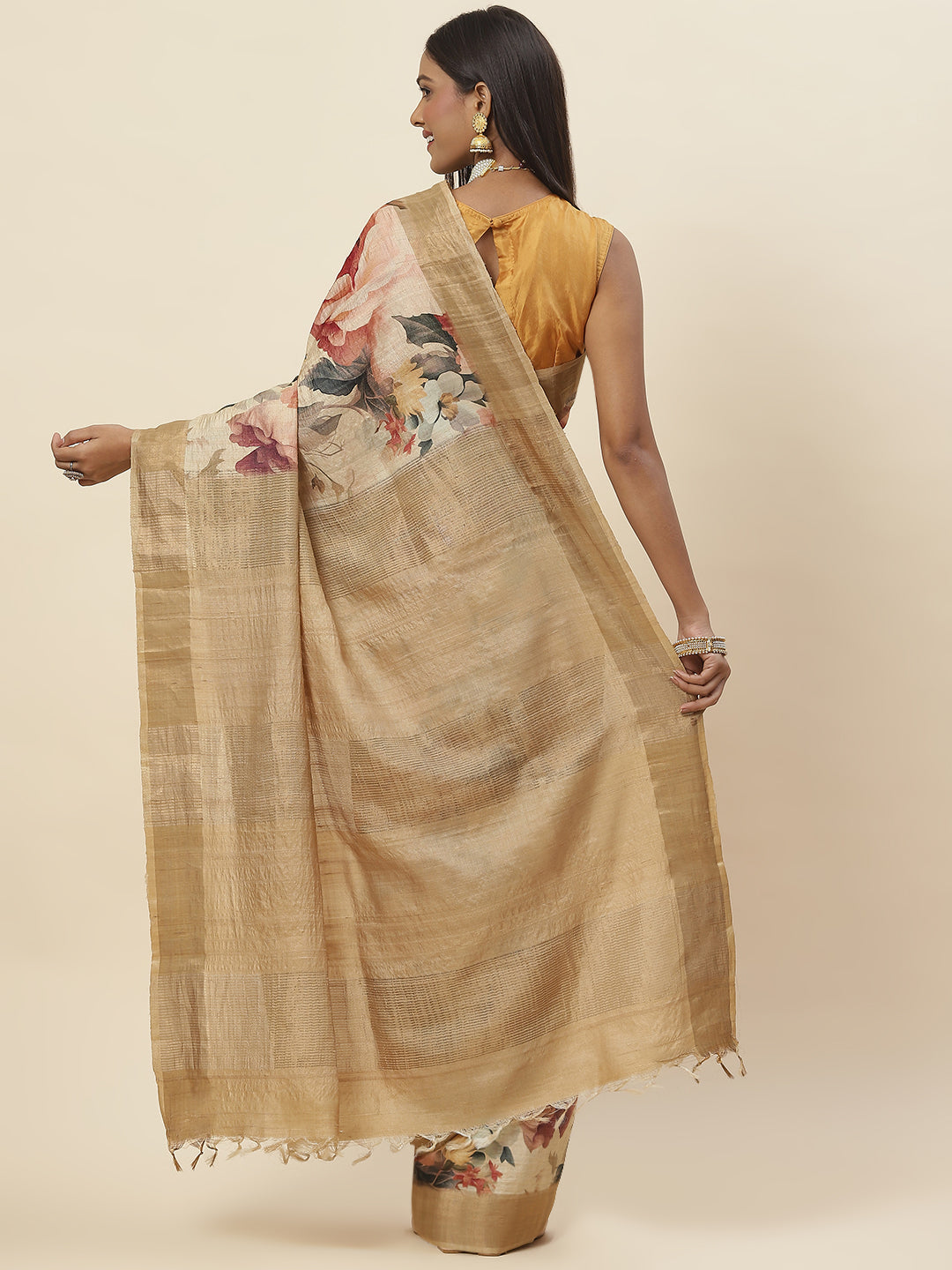 Digital Floral Printed Tussar Saree