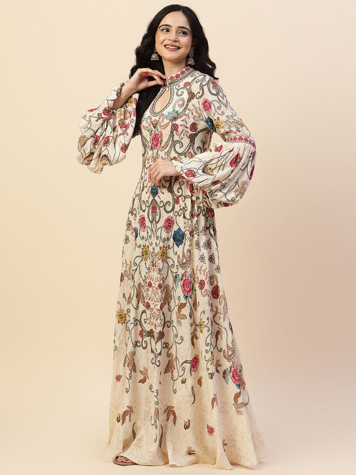 Digital Printed Crepe Gown