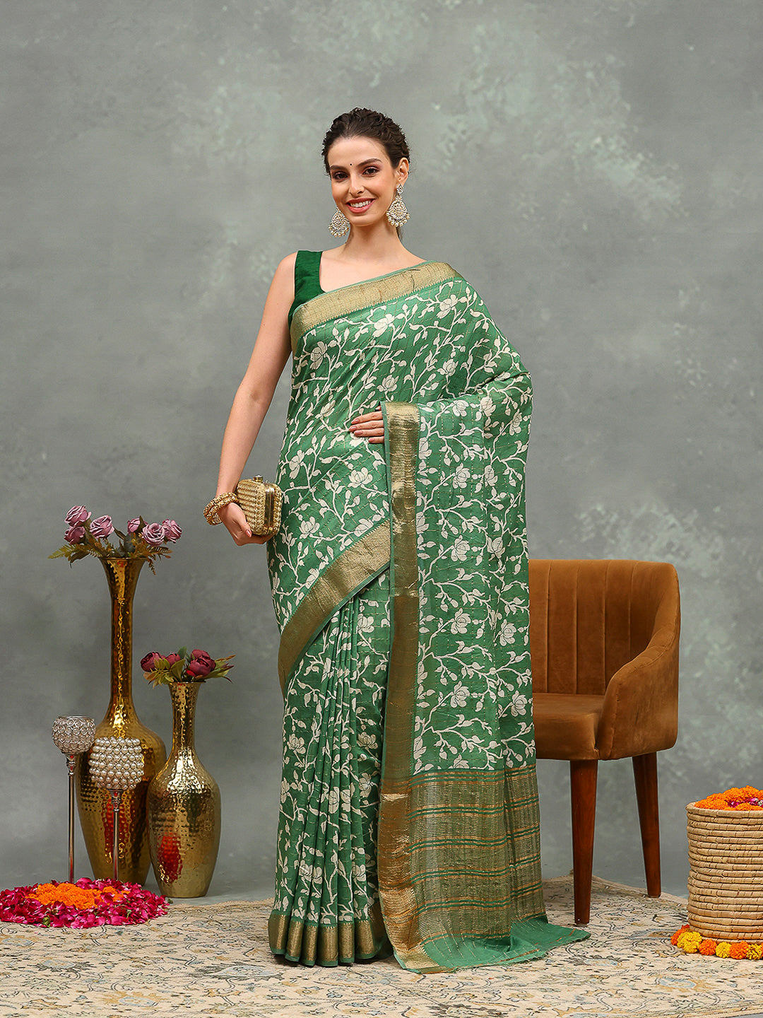 Floral Printed Art Silk Saree