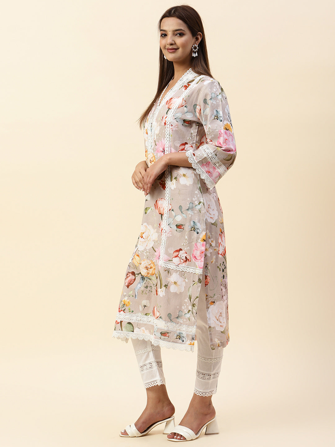 Floral Printed Cotton Kurta With Pants