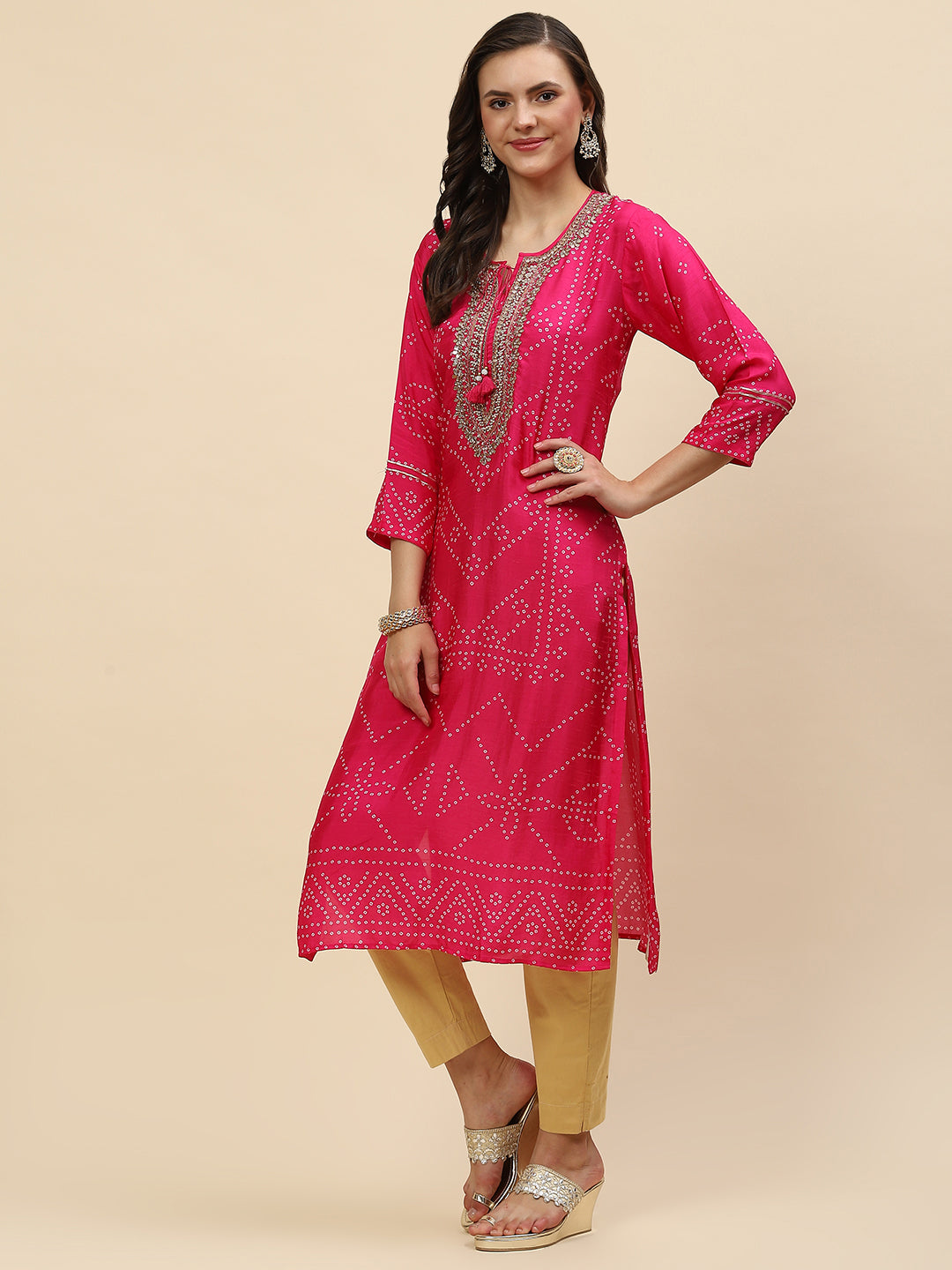 Neck Embroidered &amp; Printed Handloom Kurta