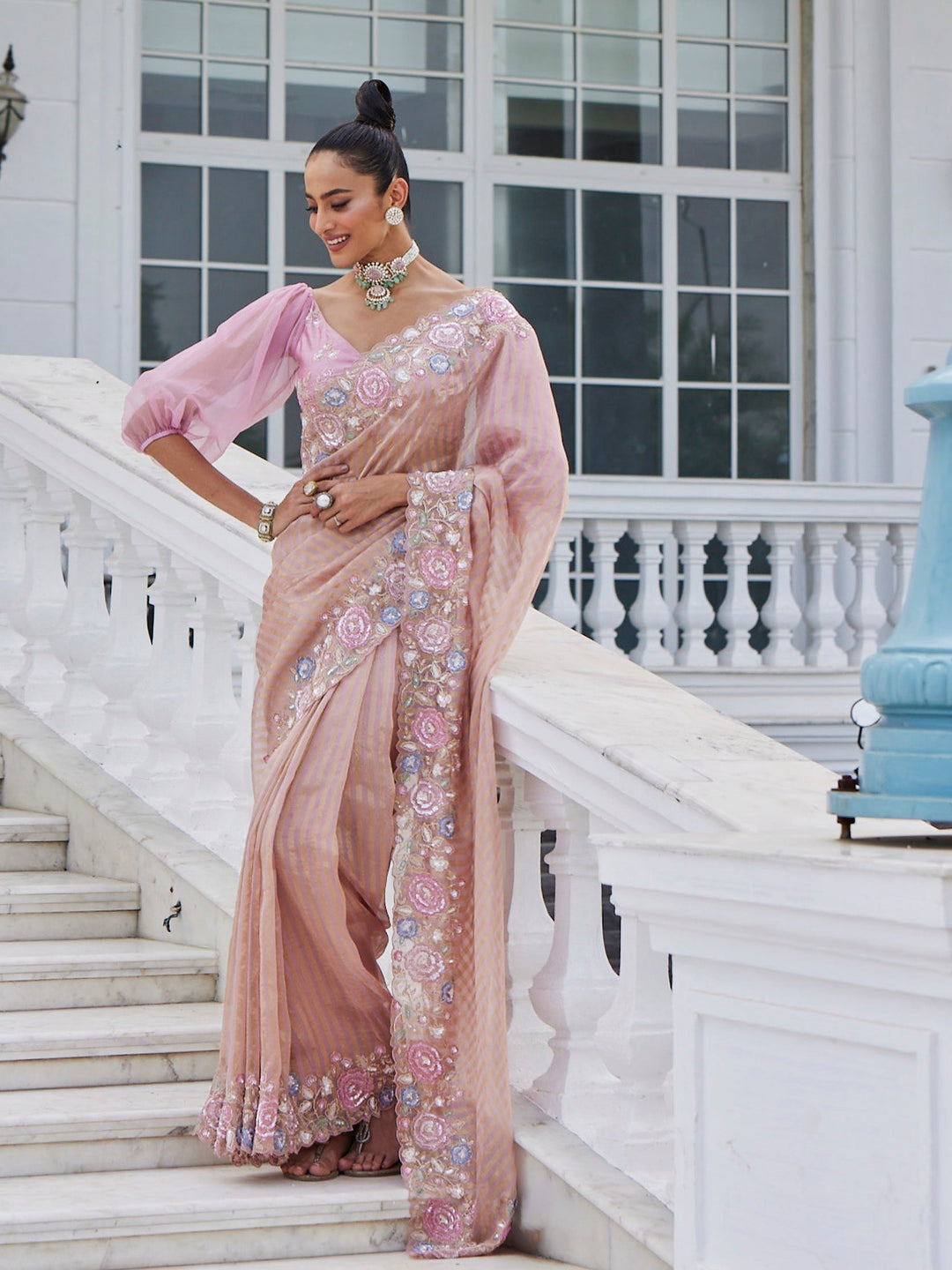 Floral Organza Embroidered Saree