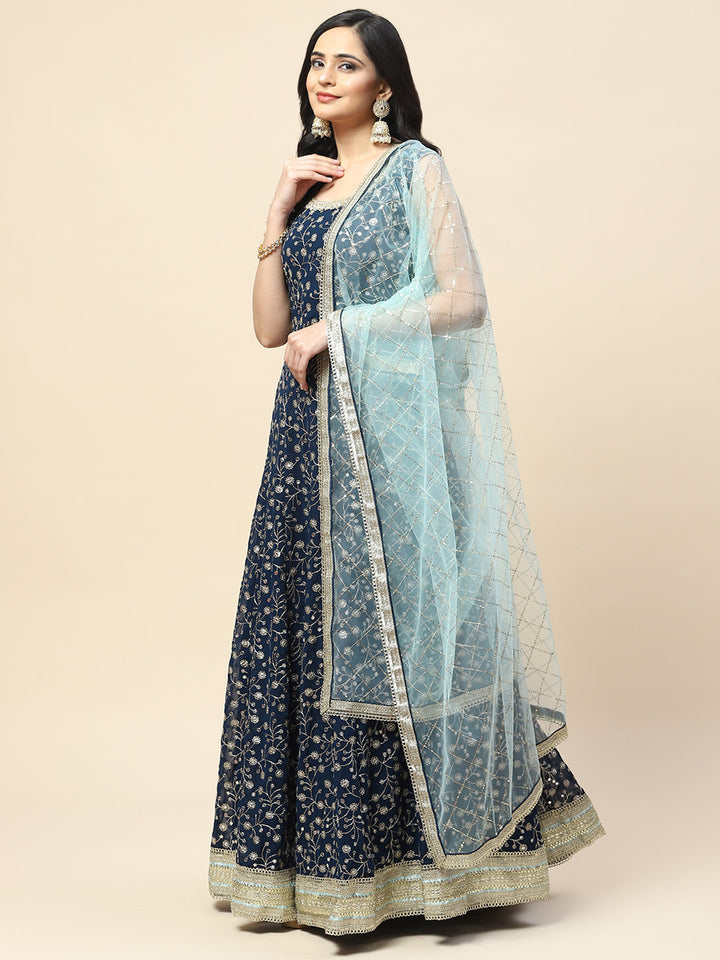 Sequin Embroidered Georgette Anarkali Kurta With Dupatta