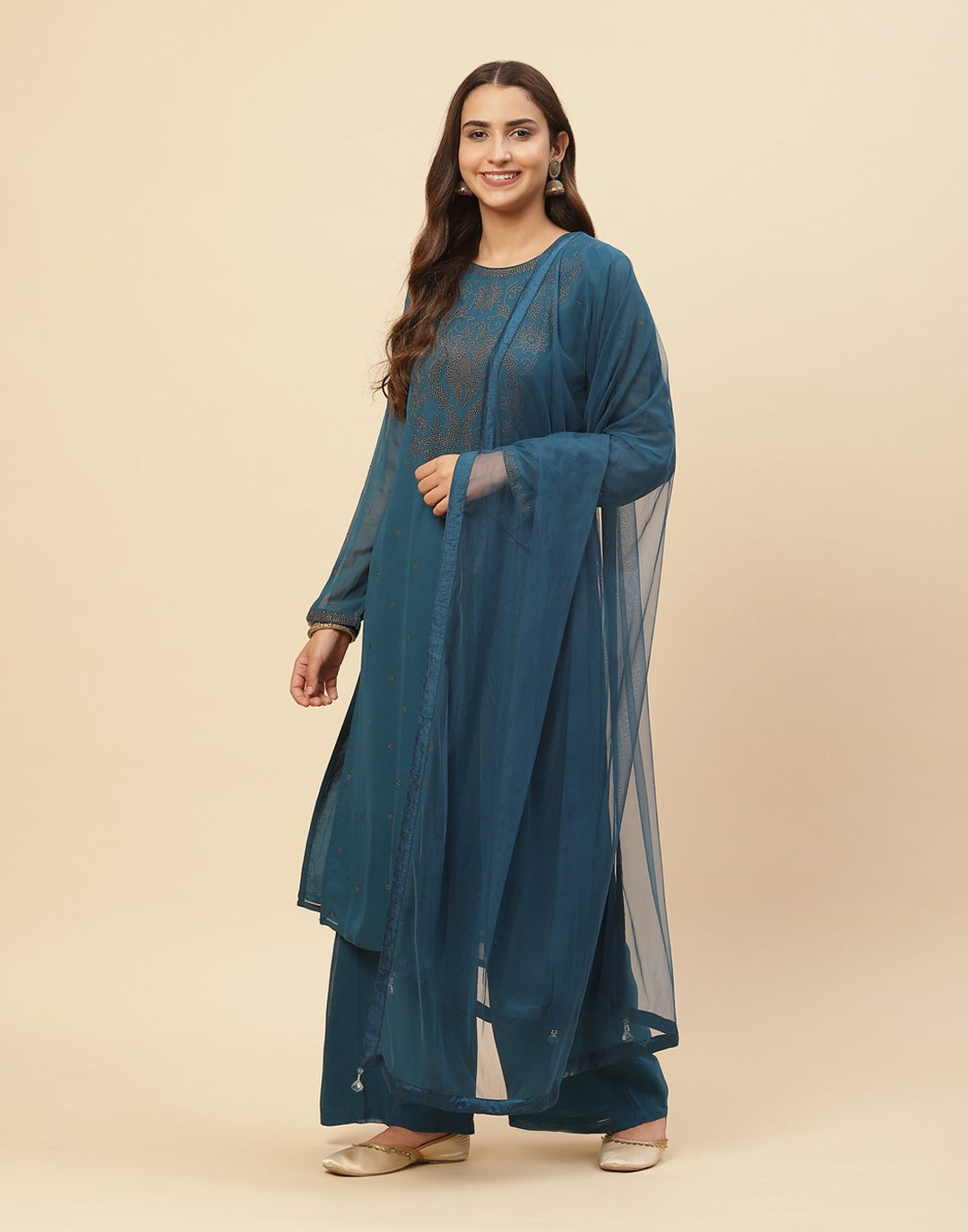Swarovski Embroidered Georgette Salwar Kameez Stitched Suit With Dupatta