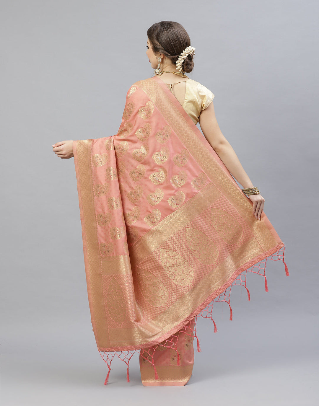 Woven Banarasi Zari Border Booti Saree