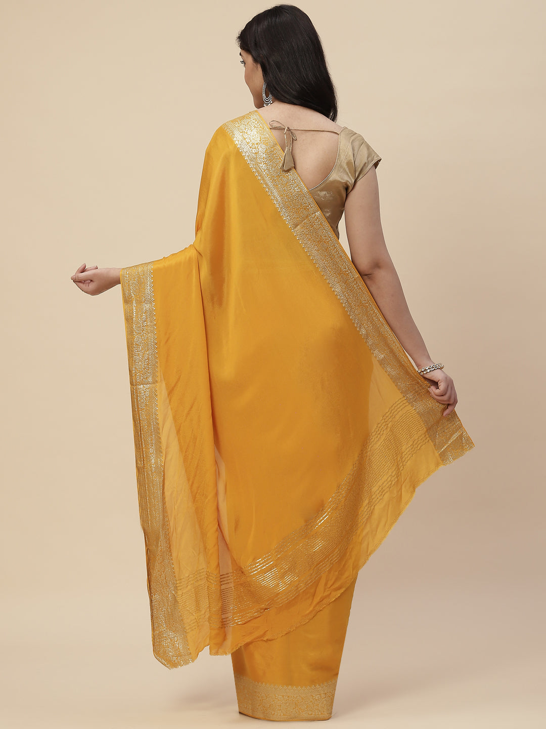 Zari Border Crepe Plain Saree
