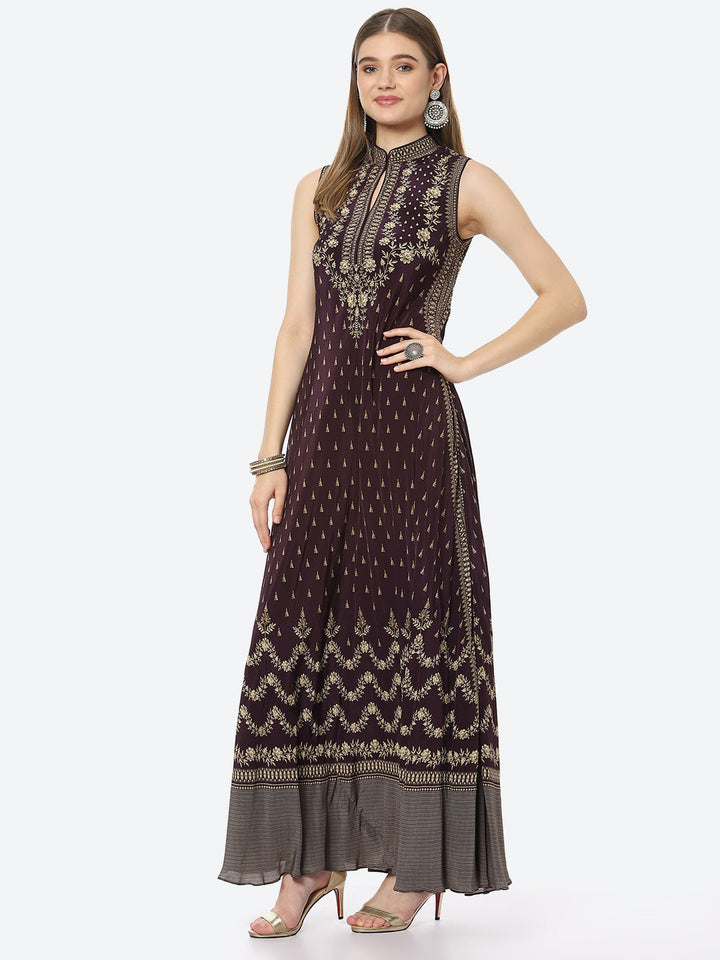 Digital Printed Crepe A-Line Gown Dress