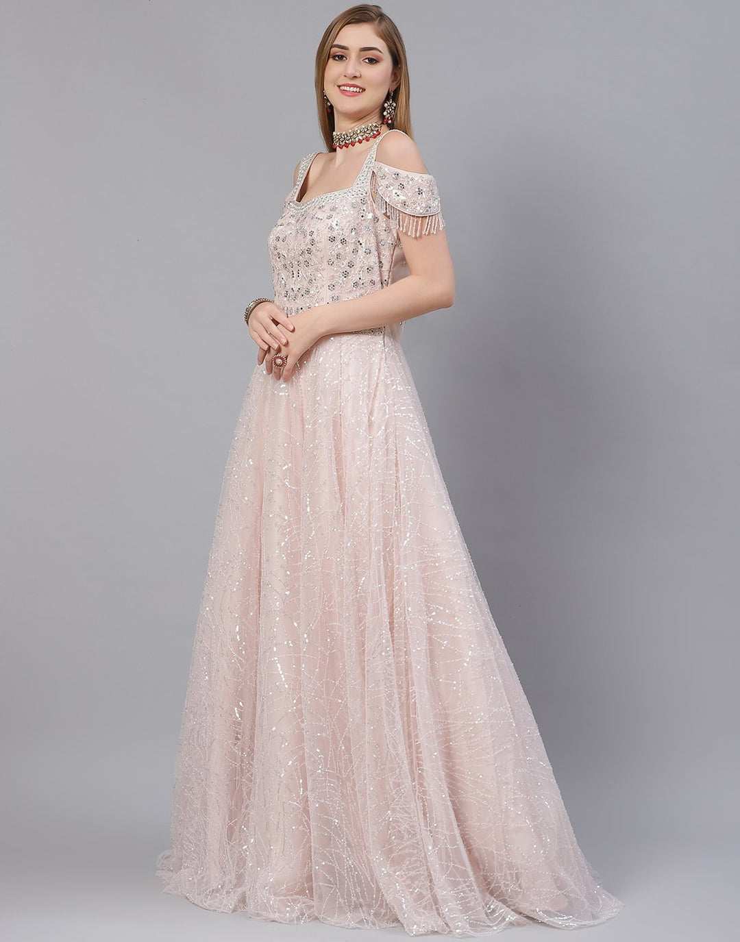 Peach Georgette Long Dress