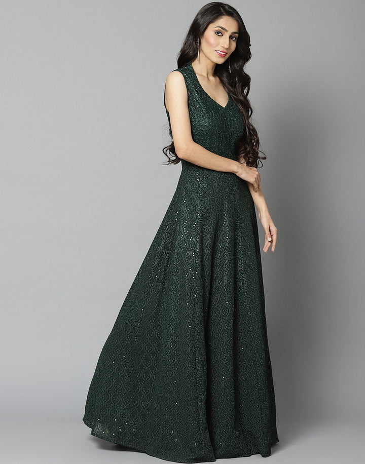 Green Georgette Long Dress