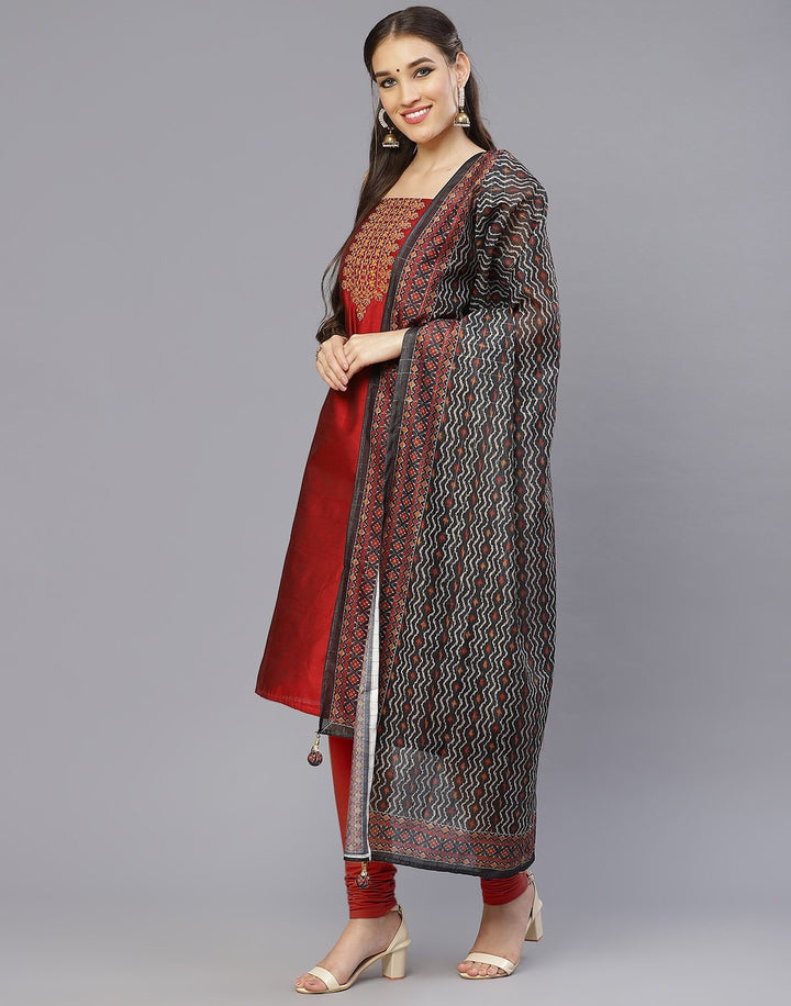 Chanderi Embroidered Suit Piece with fancy dupatta