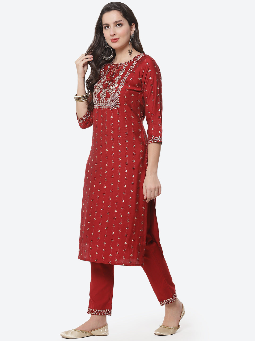 Embroidered Printed Cotton Kurta With Pant