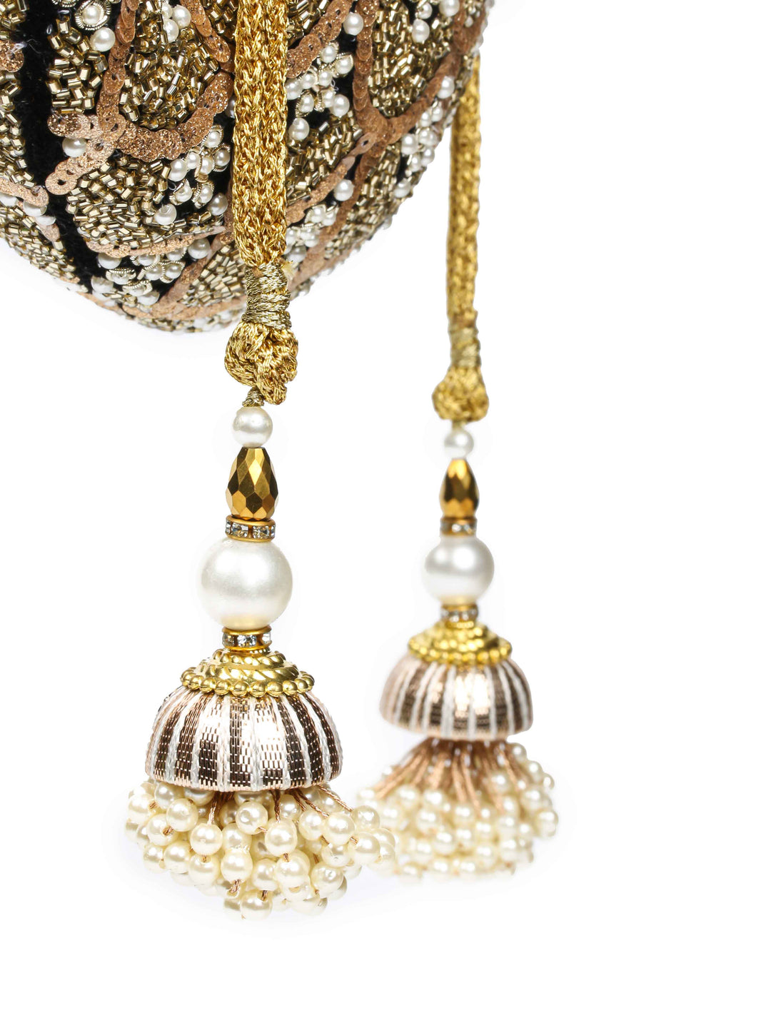 Golden Sequin &amp; Pearl Embroidered Potli Bag