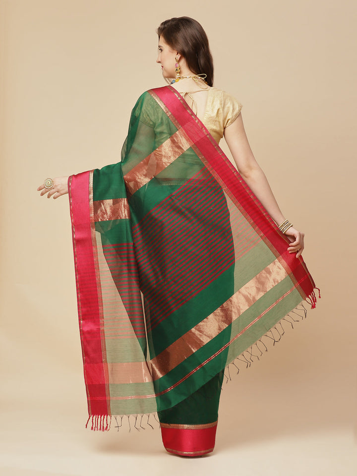Plain Zari Border Cotton Woven Saree
