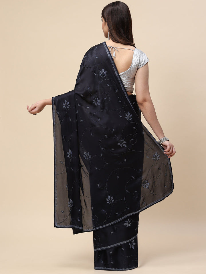 Stone Jaal Embroidered Satin Saree