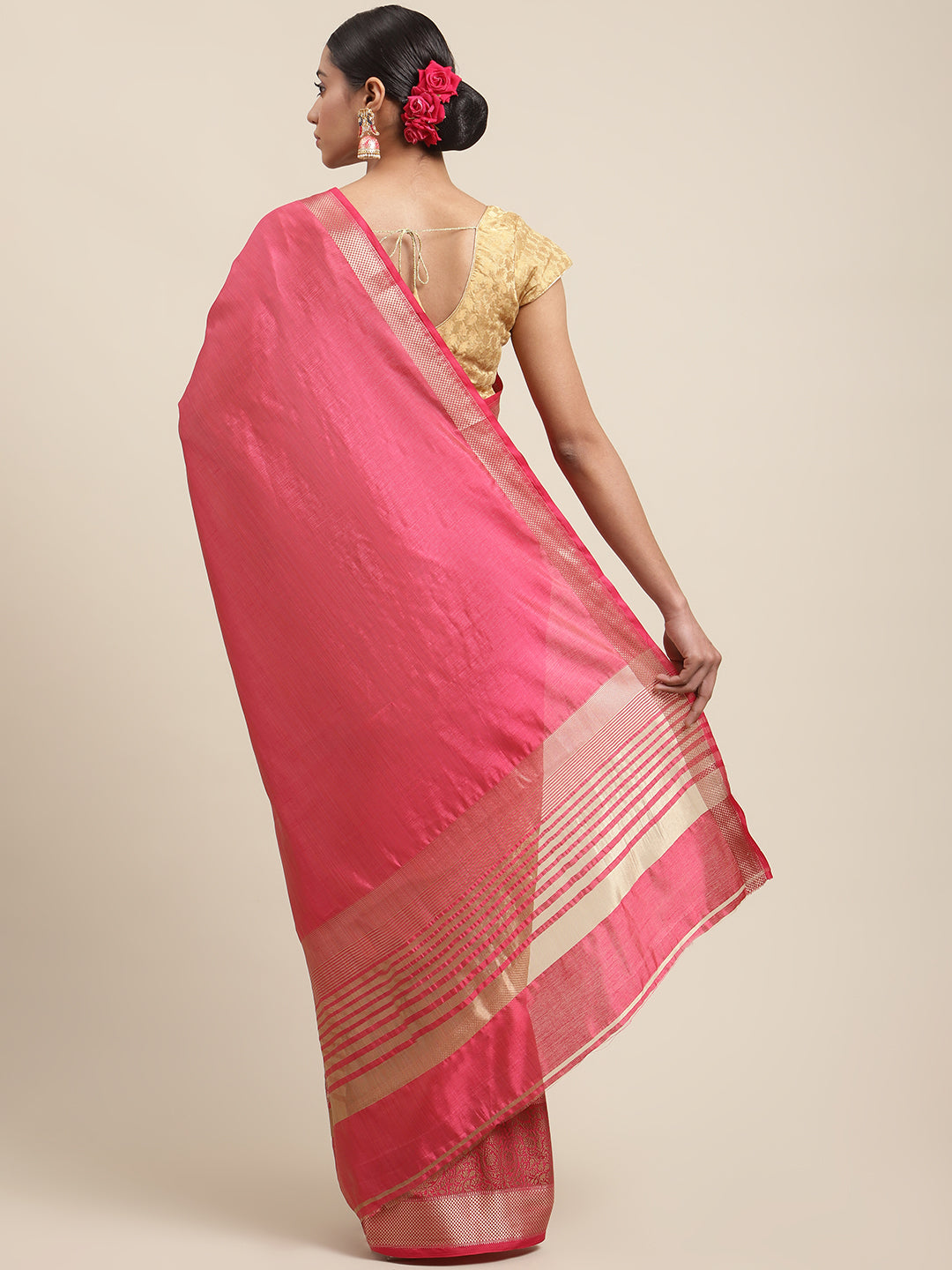 Plain Zari Border Art Handloom Woven Saree