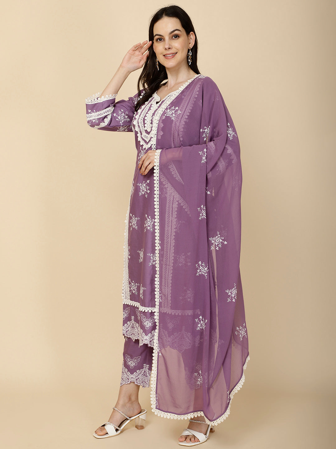 Embroidered Cotton Suit Set With Dupatta