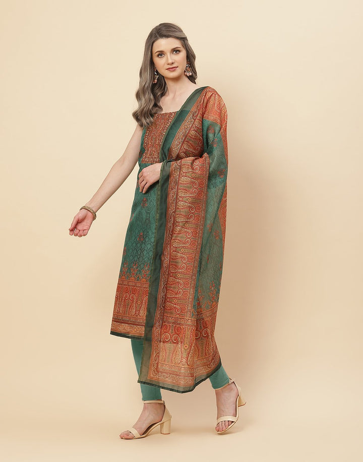 Patch Neck Work Printed Chanderi Suit Piece With Chanderi Printed Dupatta