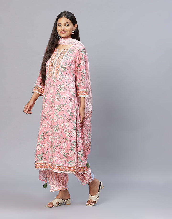 Pink Cotton Salwar Kameez Stitched Suit