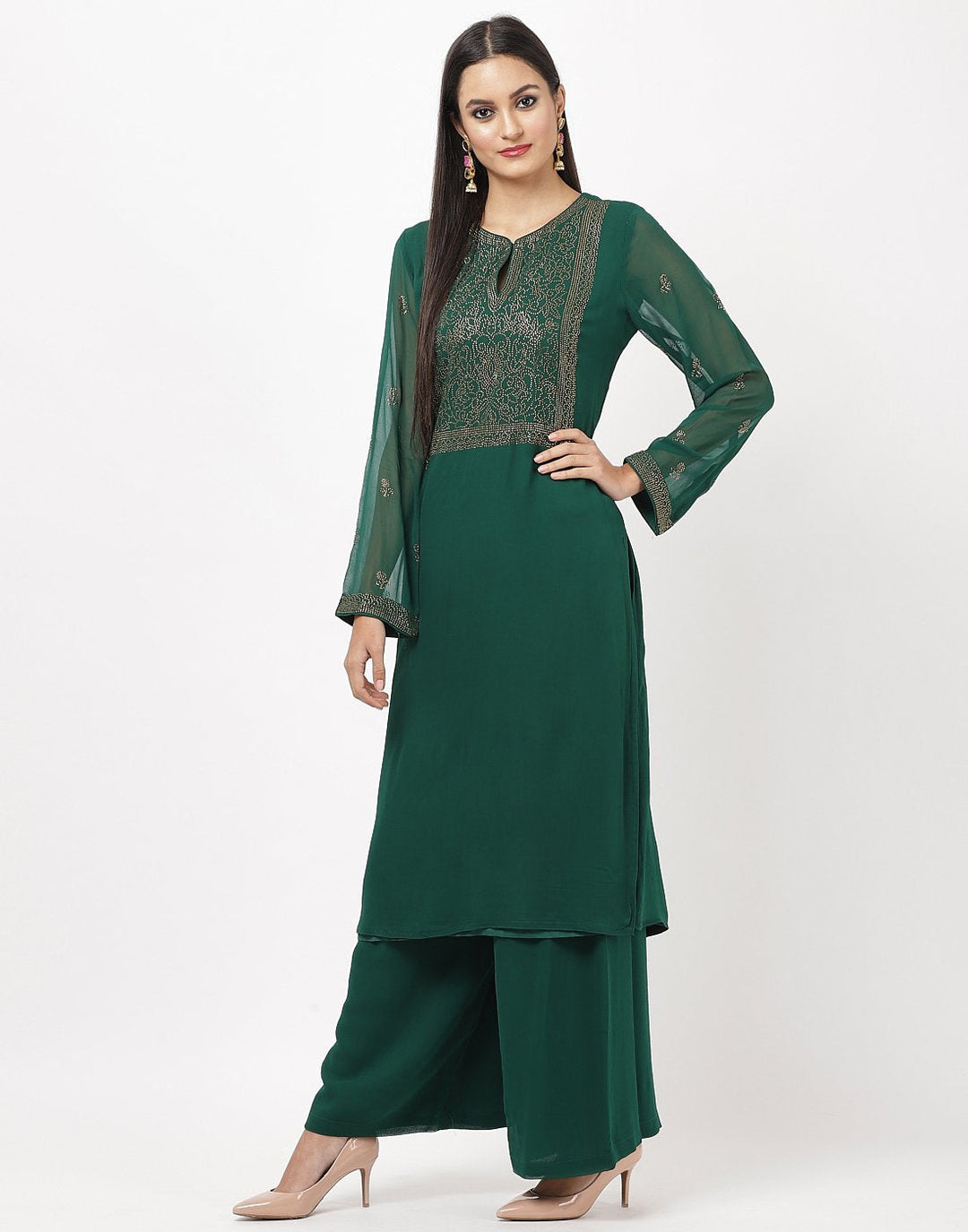 MBZ Meena Bazaar-Wine Georgette Kurti with Palazzo