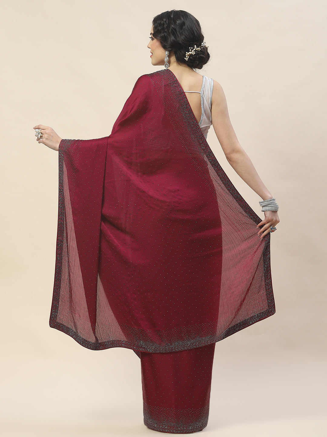 Stone Embroidered Chiffon Saree