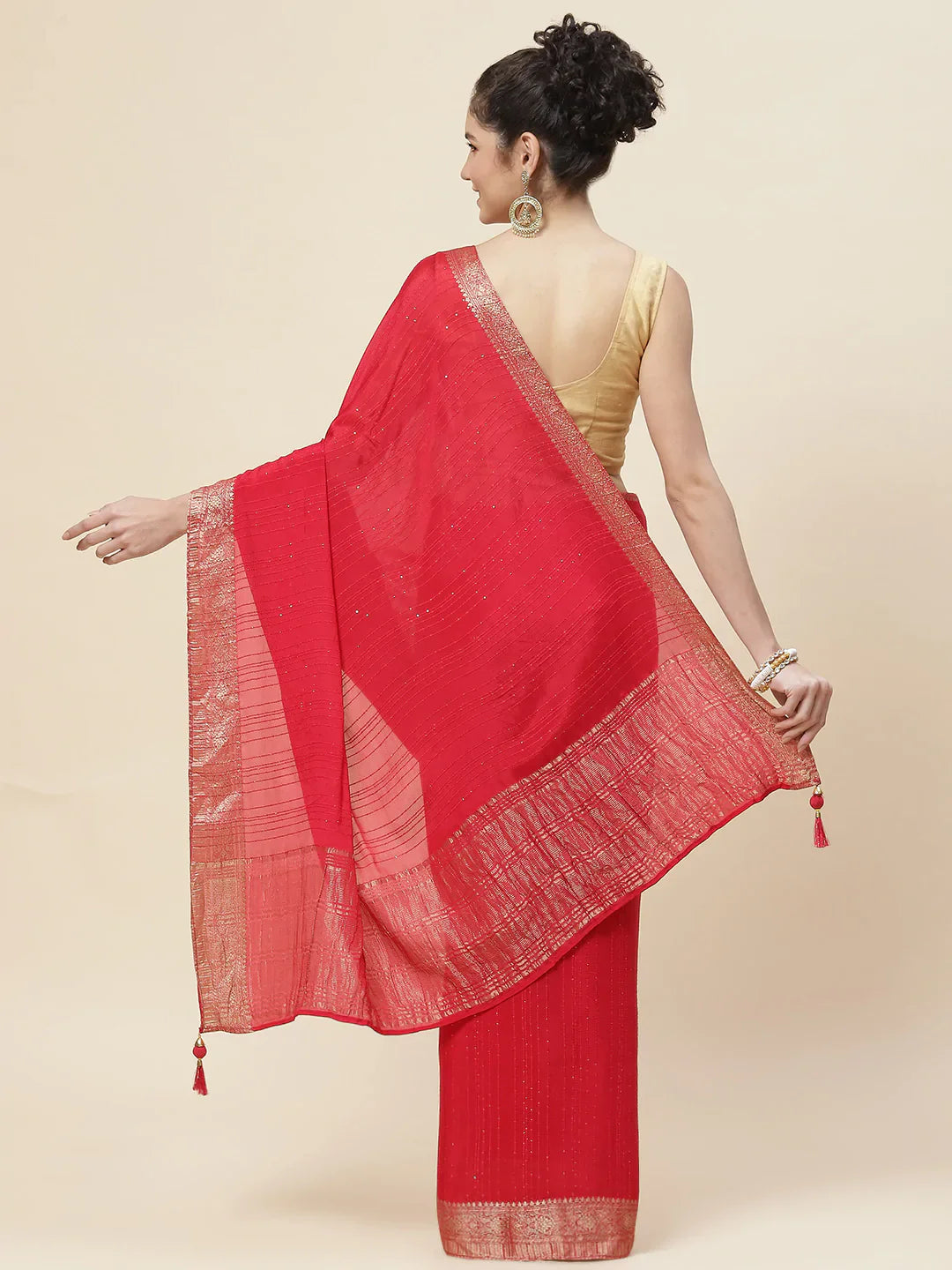 Sequin Embroidered Crepe Plain Saree