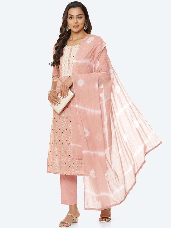 Floral Printed Cotton Kurta With Pant &amp; Cotton Dupatta
