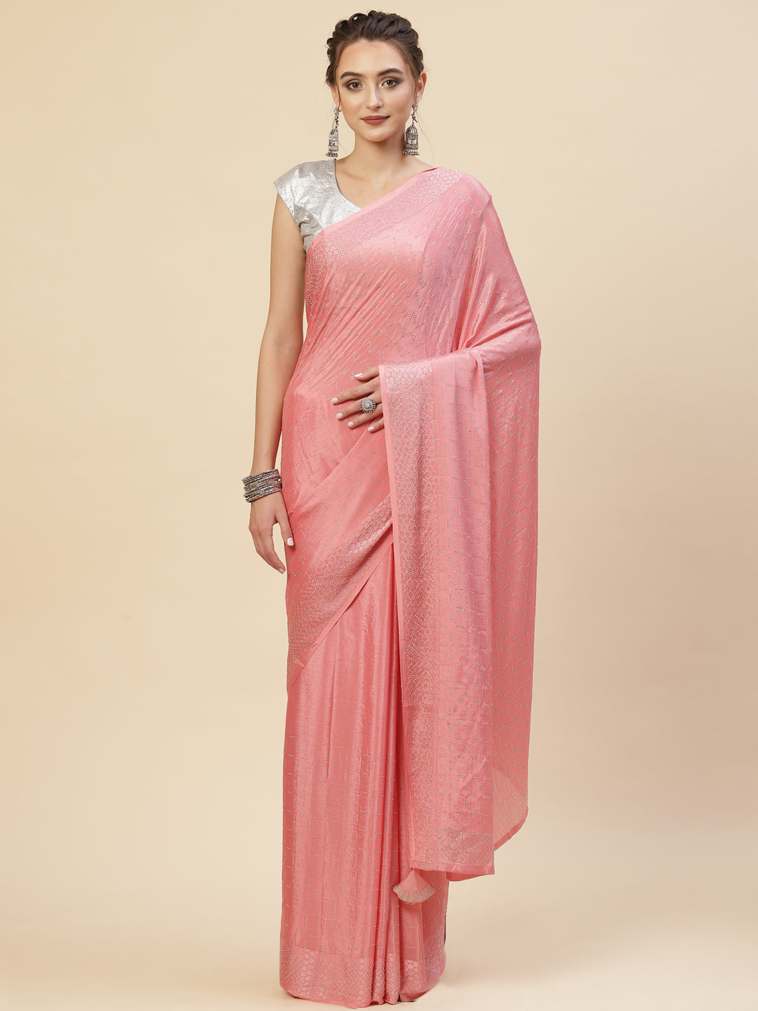 Stone Georgette Plain Saree