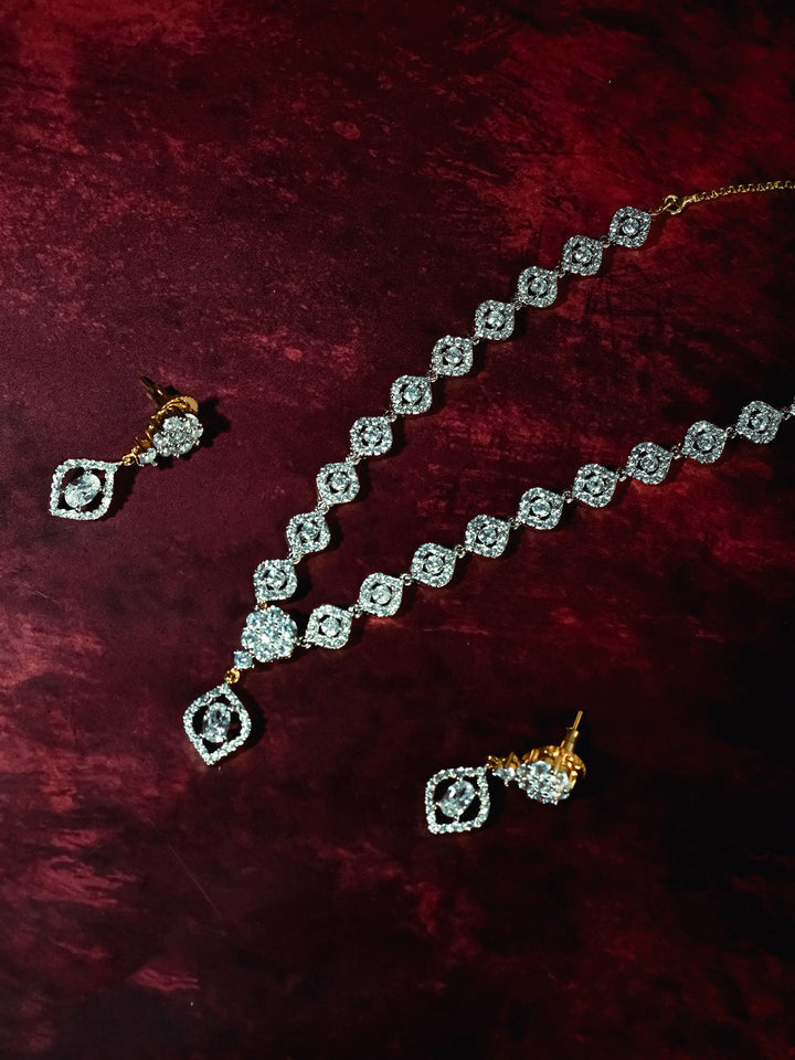 Silver AD Necklace Set With Earrings