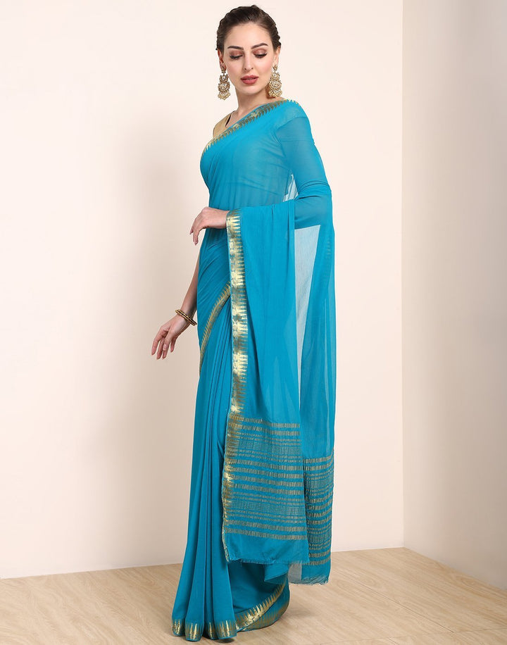 MBZ Meena Bazaar-Navy Blue Art Chiffon Saree