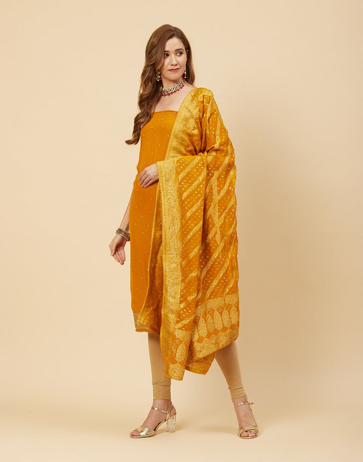 Embroidered Georgette Suit Piece With Bandhini Dupatta