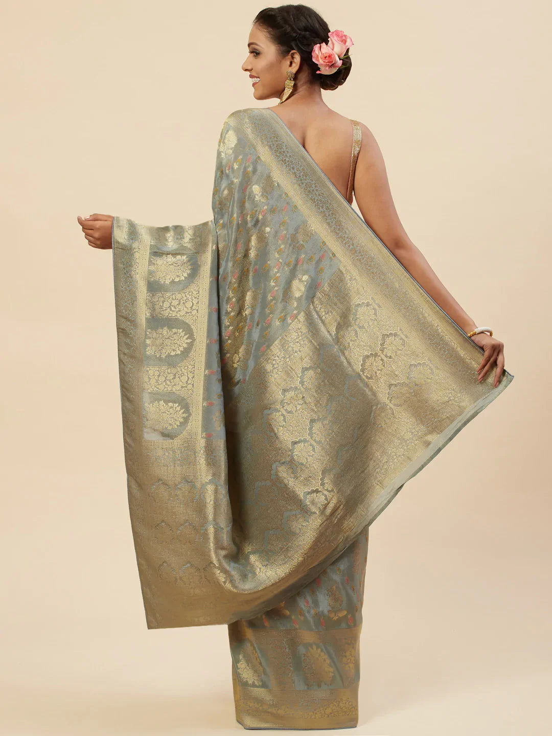 Zari Booti Organza Woven Saree