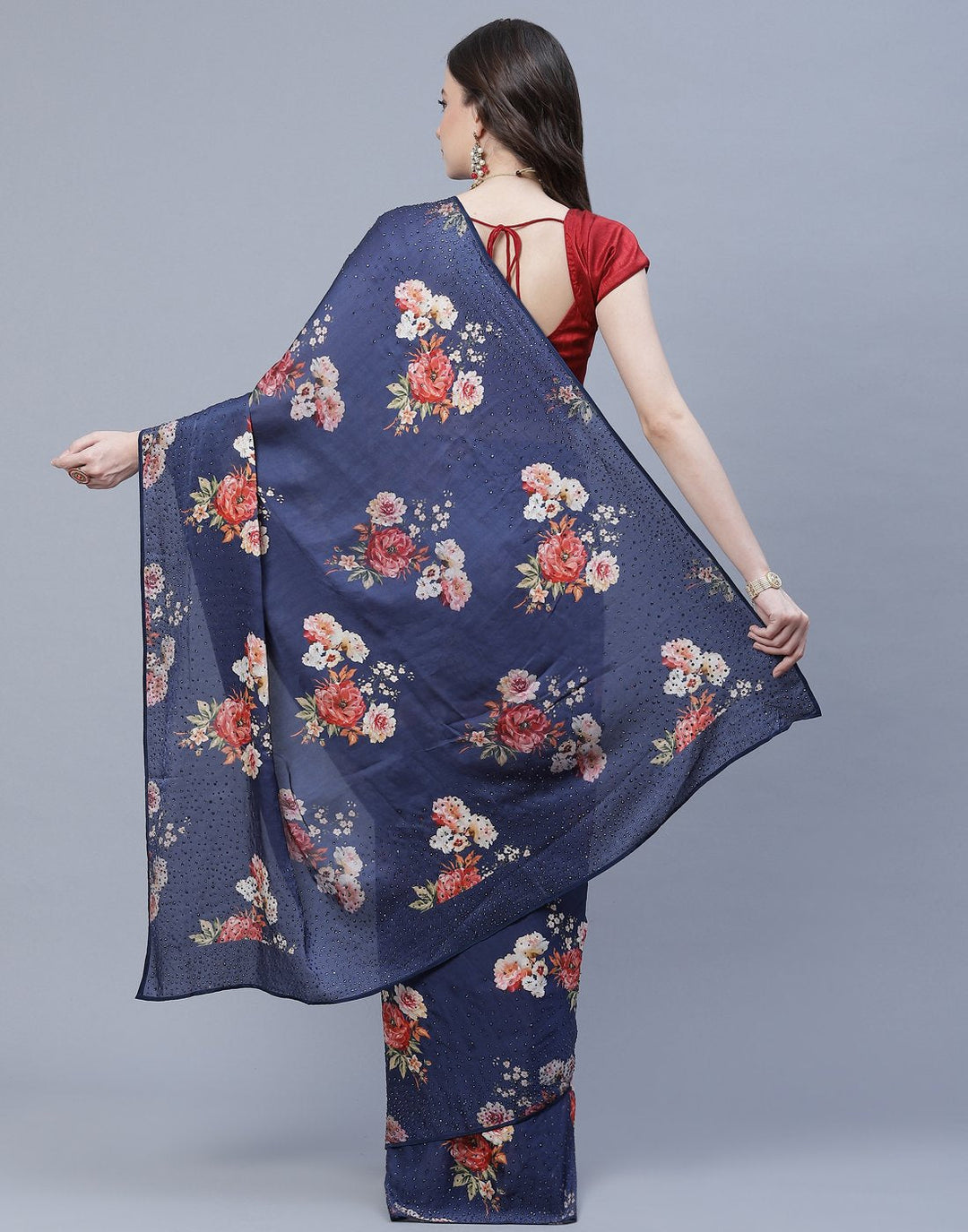 Digital Floral Printed Crepe Saree with Stone Work