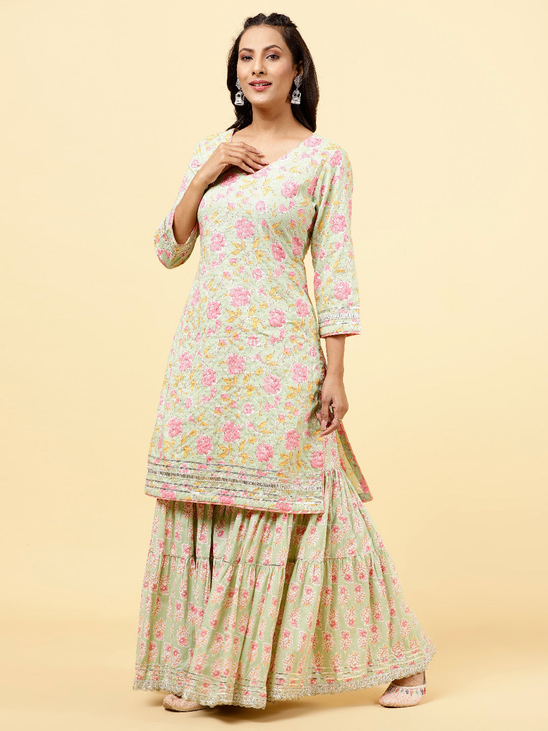 Printed Cotton Kurta With Garara