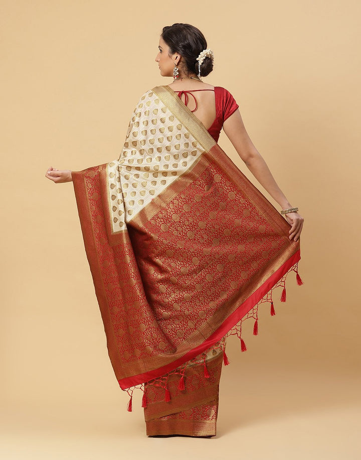 Woven Art Handloom Saree With Zari Booti Border