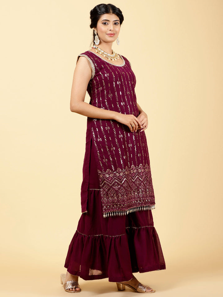 Sequen Georgette Kurta With Garara &amp; Dupatta