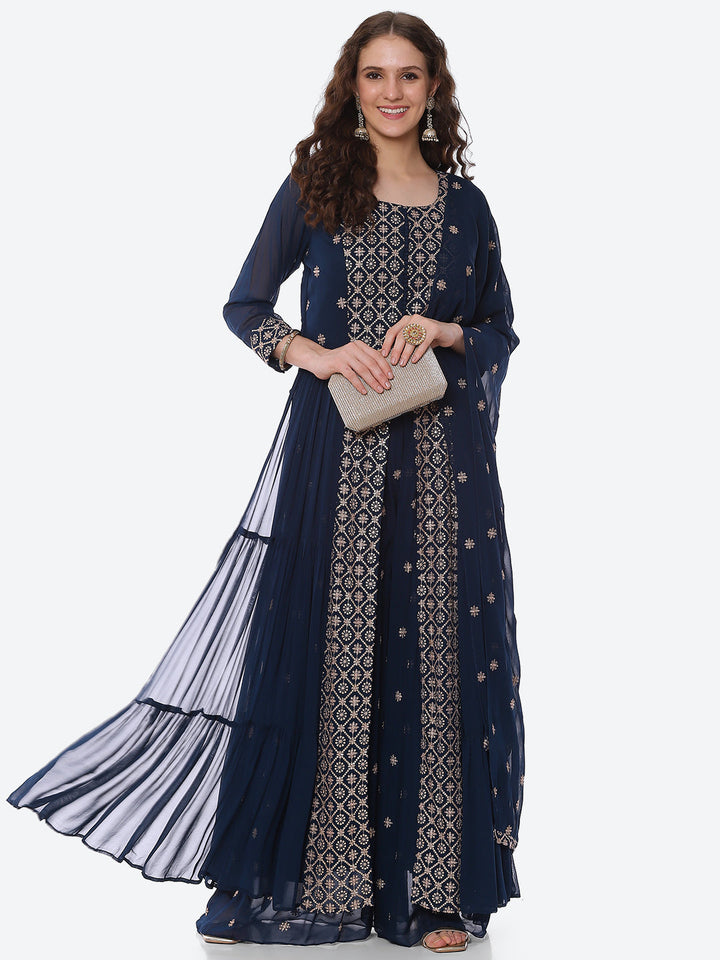Sequin Georgette Kurta With Palazzo &amp; Dupatta