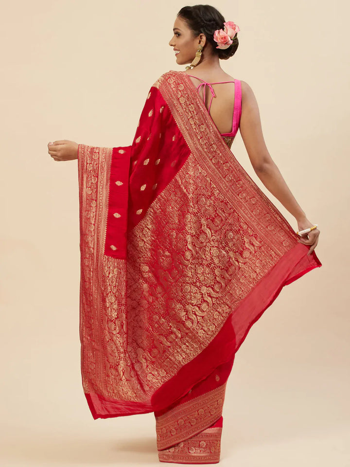 Zari Border Booti Satin Woven Saree