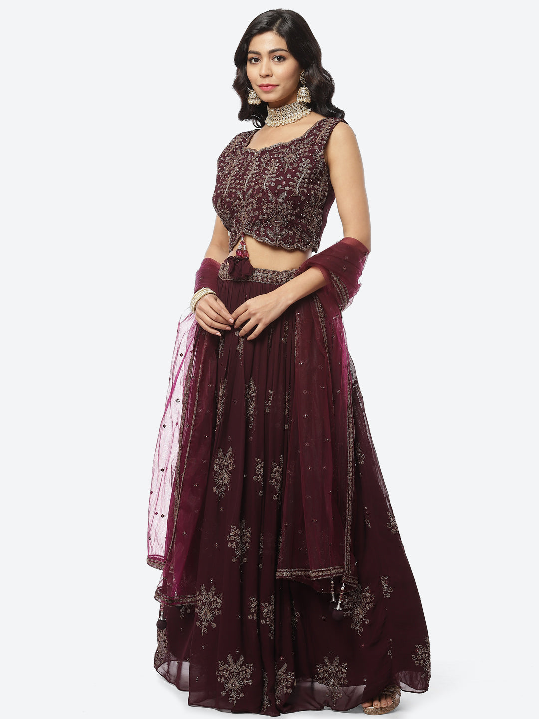 Georgette Lehenga Paired With Matching Crop Top