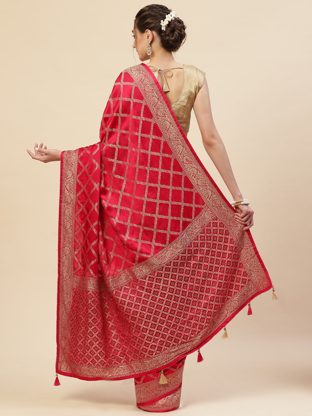 Zari Jaal Satin Woven Saree