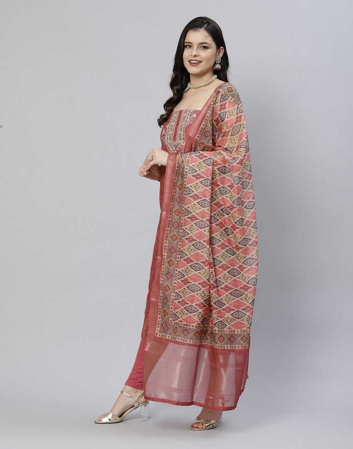 Chanderi Suit Piece With Embroidered Yoke