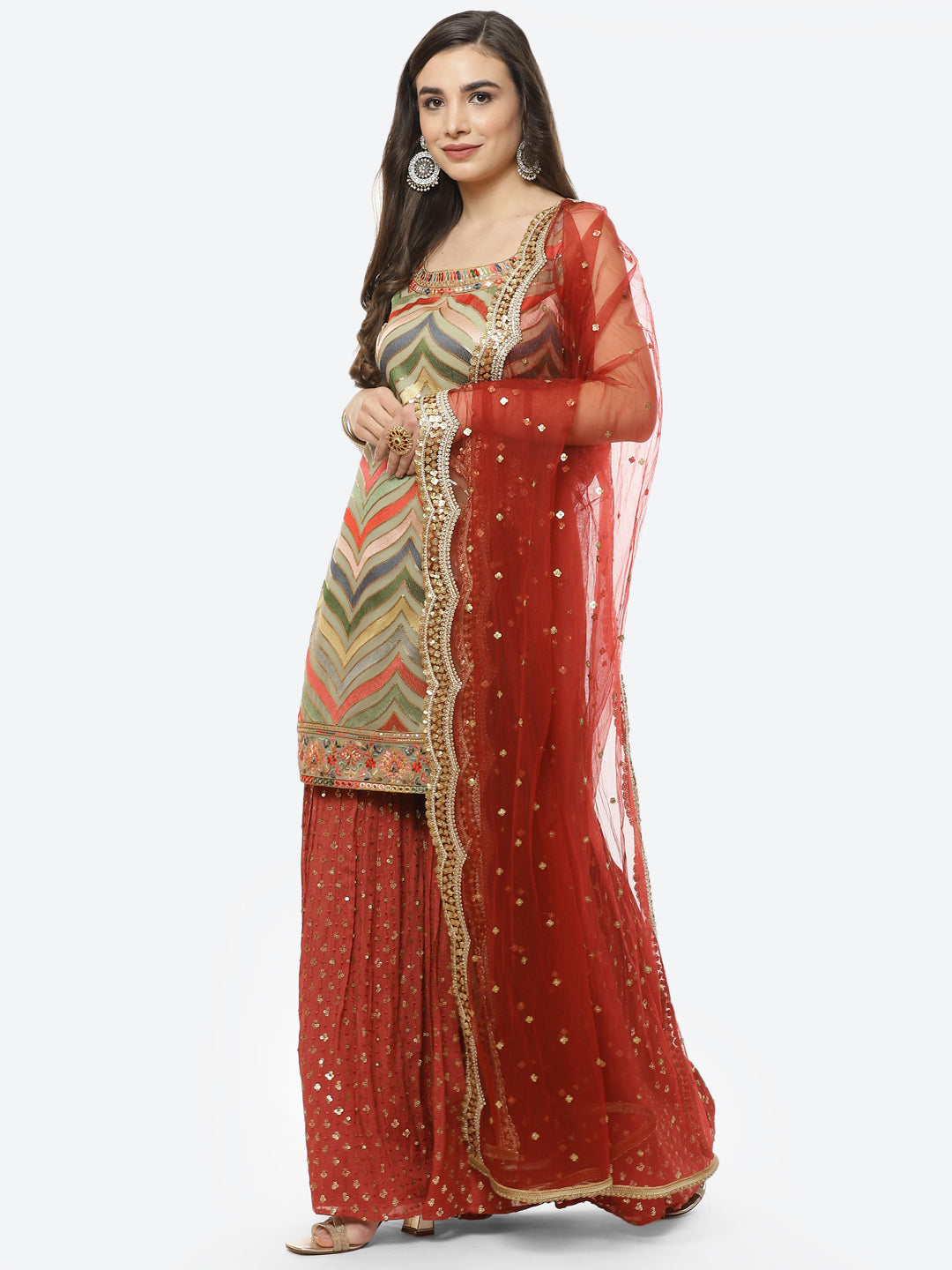 Sequence Georgette Stitched Salwar Kameez With Net Booti Dupatta