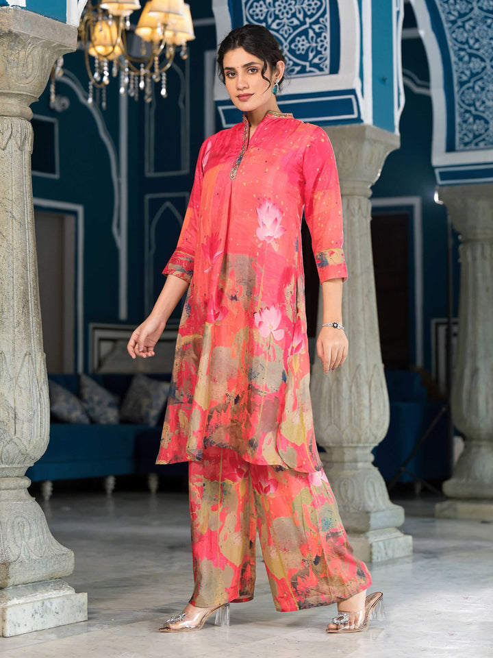 Floral Printed Cotton Straight Kurta With Palazzo