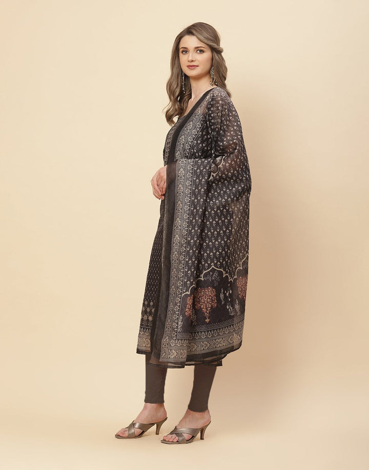 Patch Neck Work Printed Chanderi Suit Piece With Chanderi Printed Dupatta