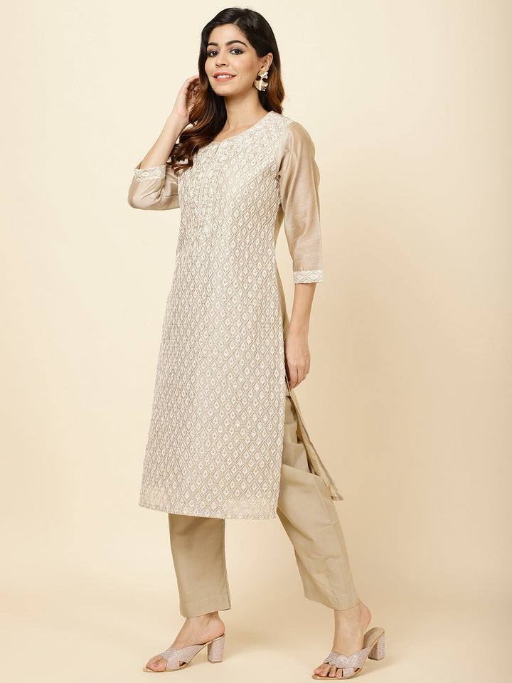 Sequence Work Embroidered Chanderi Kurta With Pants