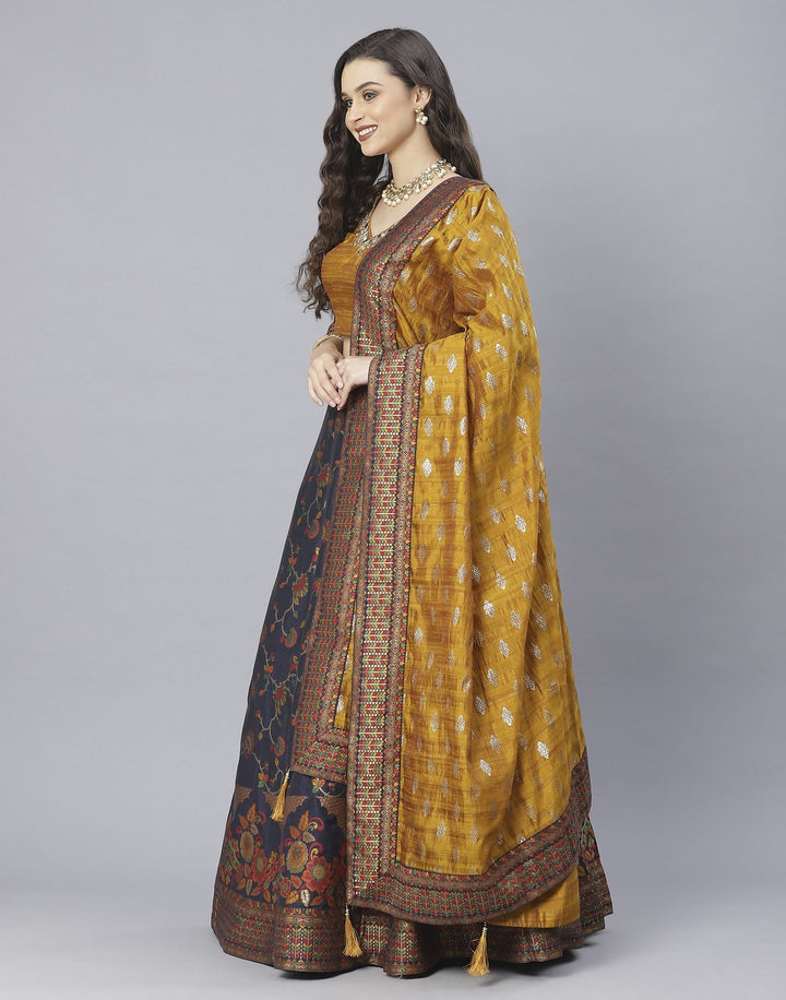 Banarasi Handloom Dupion silk Lehenga with contrast dupatta