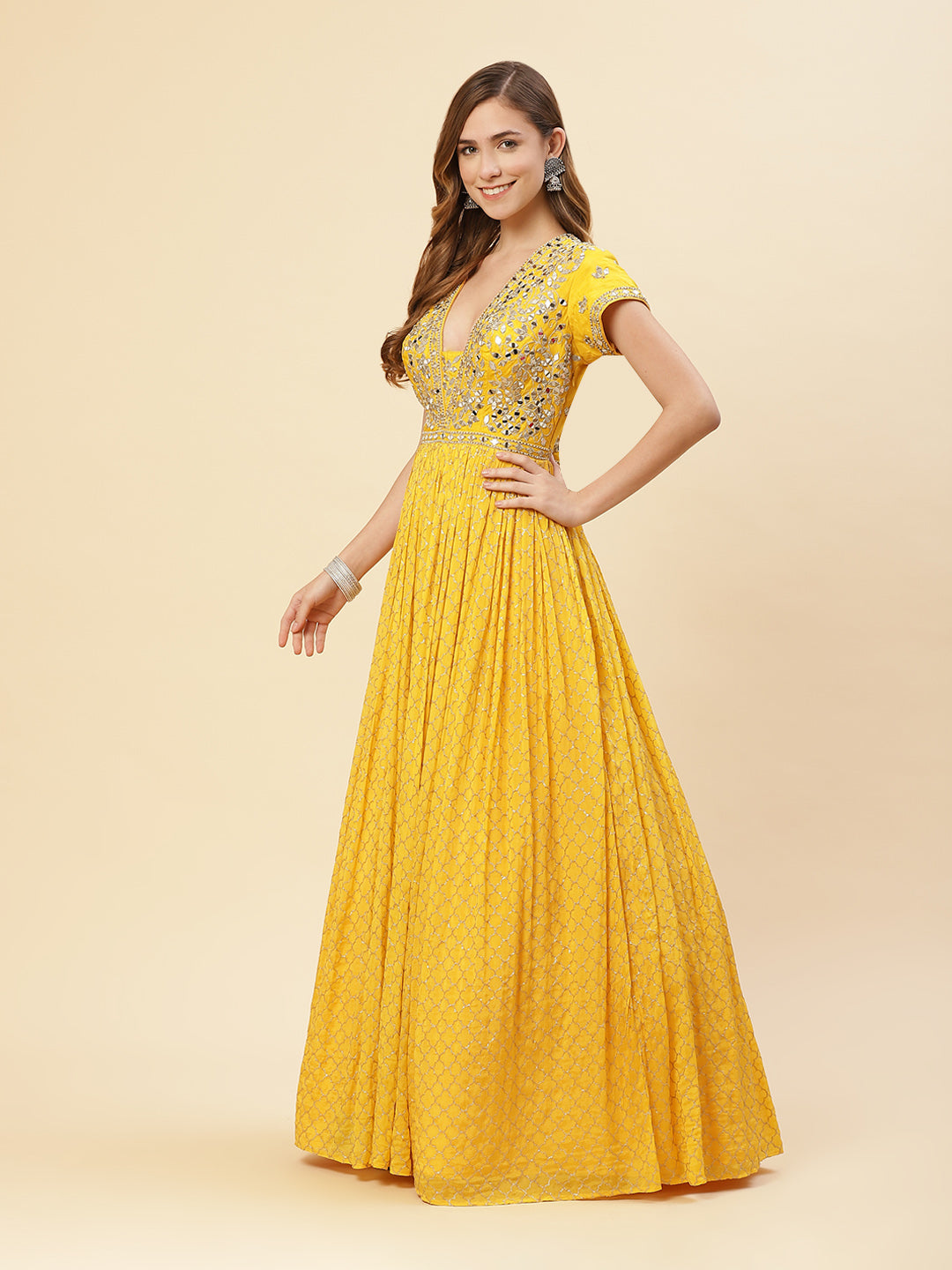 Mirror Work Art Crepe Gown
